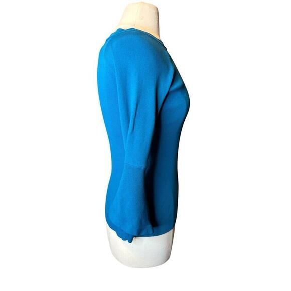 International Concepts Women's Blue Boat Neck Bell-Sleeve Blouse Petite Medium - Picture 6 of 7